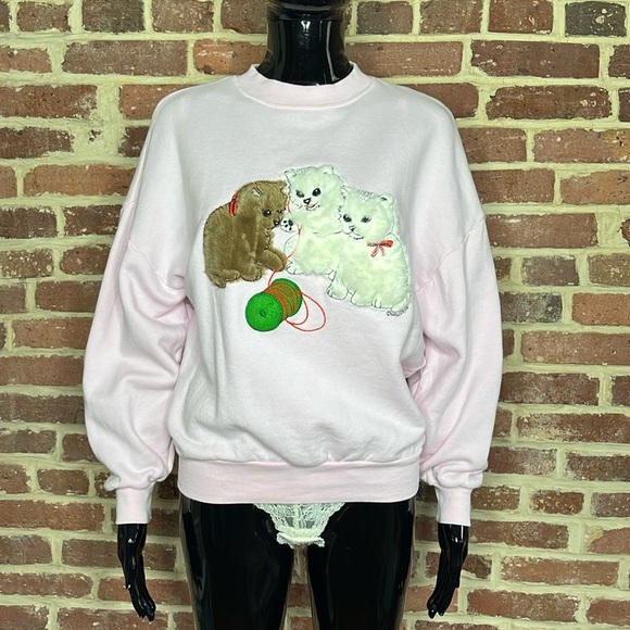 VIntage 90s Whispers Cat Sweatshirt Size Medium - Picture 2 of 5